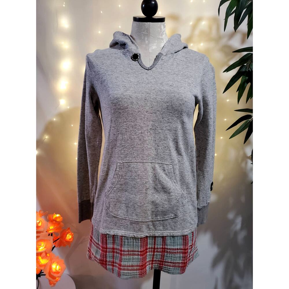 Fith Japanese Girls 150 US 12 Women's XS Plaid Heather Gray Pocket Hoodie Button